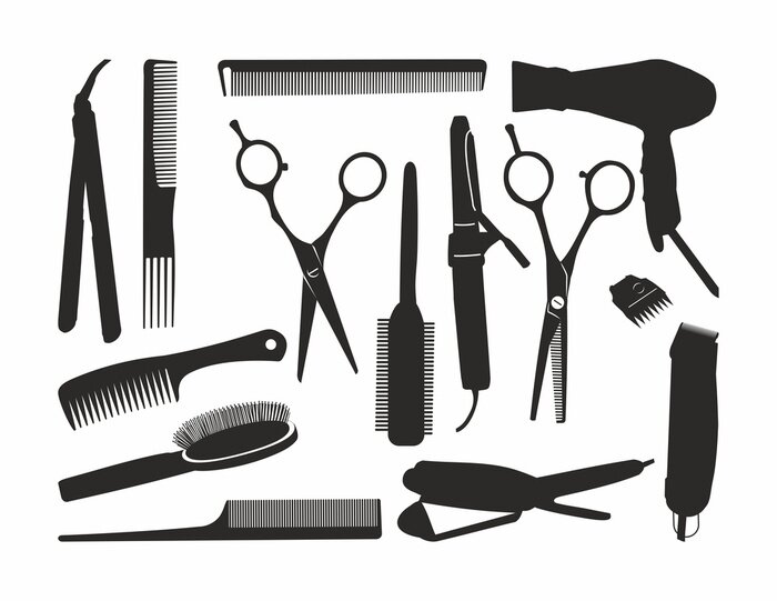 Papier peint  contour noir de coiffure outils1