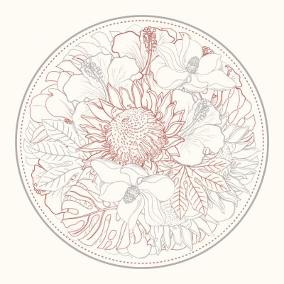 Contours colorés de magnolias et de plantes tropicales