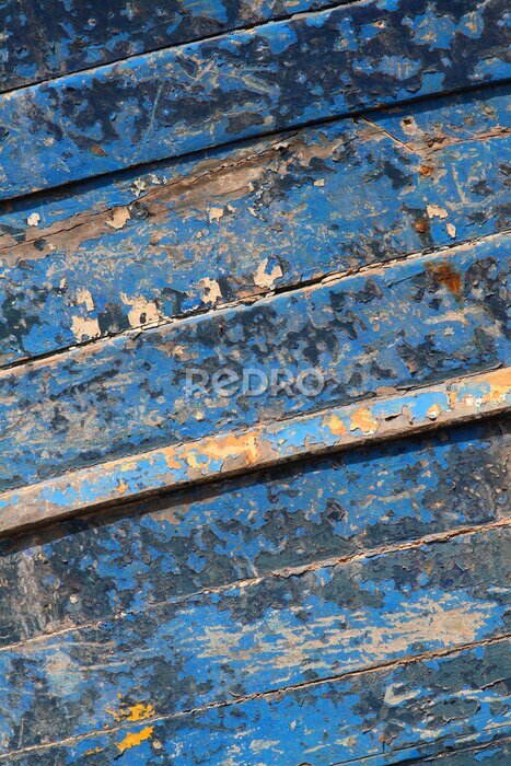 Papier peint  Coque en bois, peinte en bleue, D'Une barque de pêche
