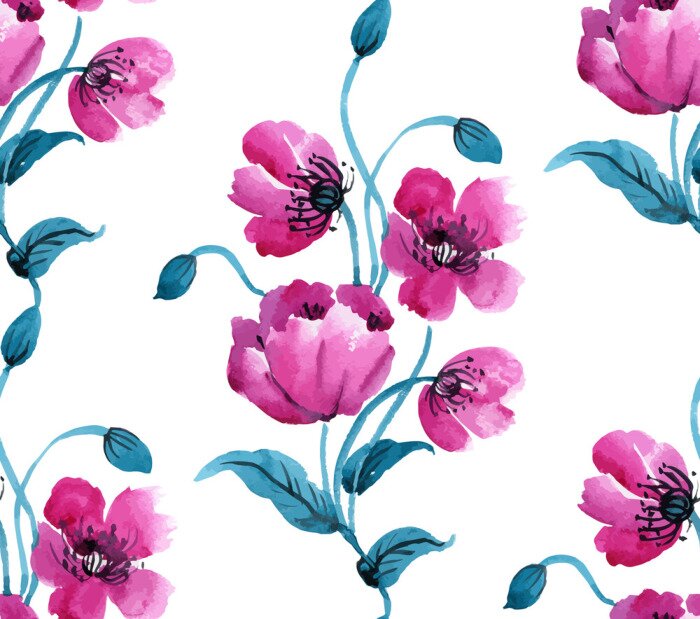 Papier peint  Coquelicots mauves aquarelle