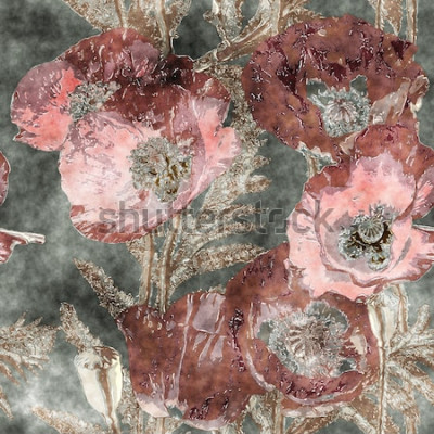 Papier peint  Coquelicots peints sur fond vieilli