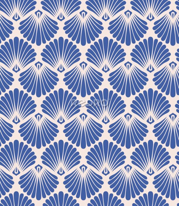 Papier peint  Coquillages bleus rétro