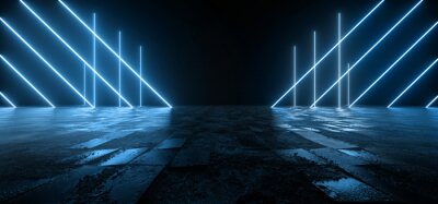 Cosmic Sci Fi Futuristic Pantone Blue Neon Modern Laser Grunge Rough Cement Tiled Concrete Floor Triangle Shaped Lights VIbrant Electric Cyber Virtual 3D Rendering