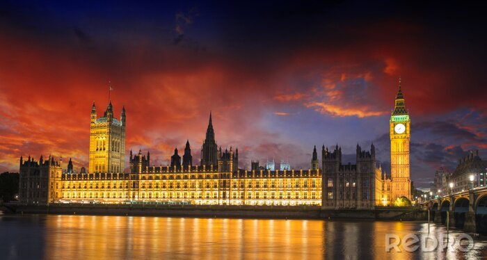Papier peint  Coucher de soleil Couleurs sur Big Ben et de la Chambre du Parlement - Londres