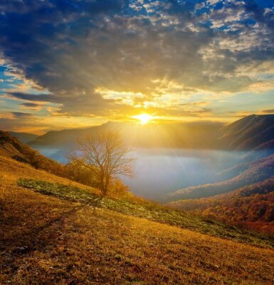 Papier peint  Coucher de soleil dans une vallée de montagne