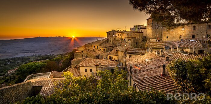 Papier peint  Coucher de soleil et architecture de la Toscane