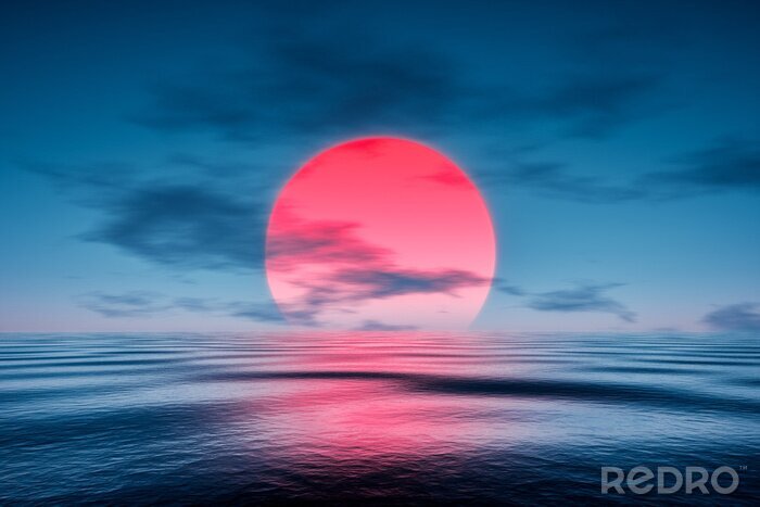 Papier peint  Coucher de soleil sur la mer en images de synthèse