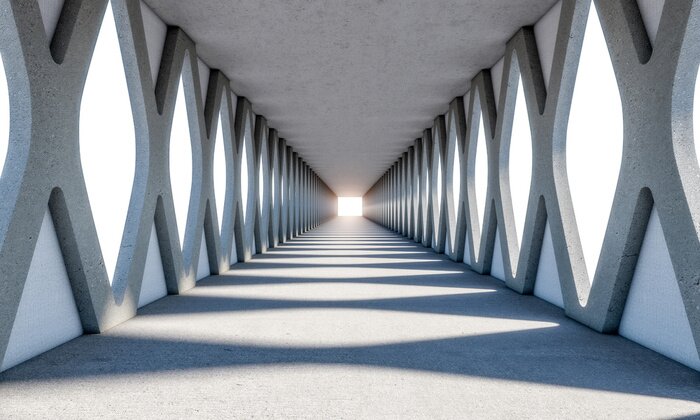 Papier peint  couloir 3d éclairé par le soleil