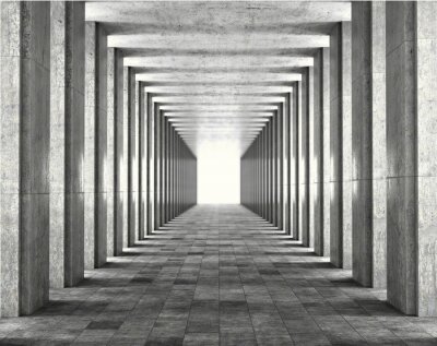 Couloir gris 3d avec colonnes