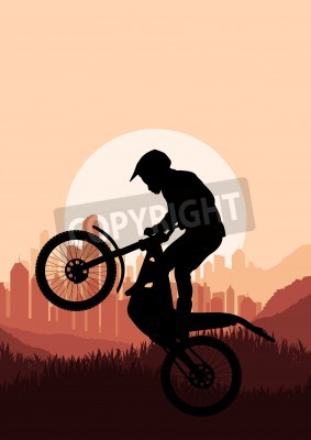 Papier peint  Coureur de moto dans la ville de gratte-ciel fond de paysage illustration