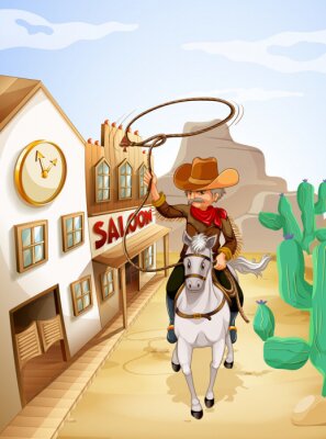 Papier peint  Cowboy à cheval version cartoon