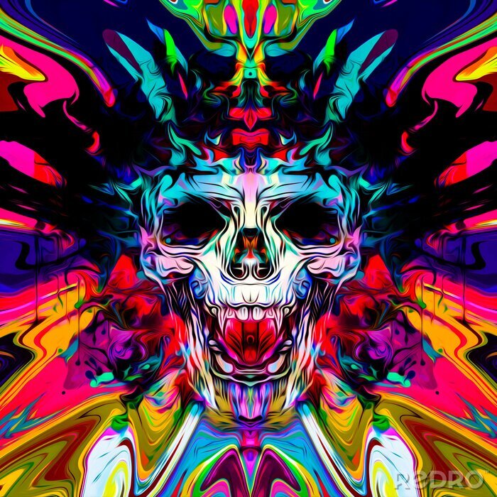 Papier peint  Crâne coloré sur fond de graffiti