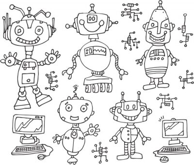 Papier peint  Croquis avec des robots