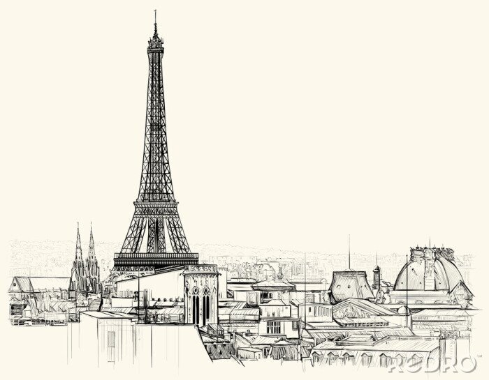 Papier peint  Croquis avec les monuments de Paris
