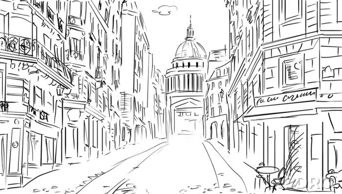 Papier peint  Croquis d'une ruelle à Paris