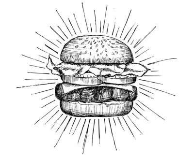 Papier peint  Croquis de hamburger sur fond blanc
