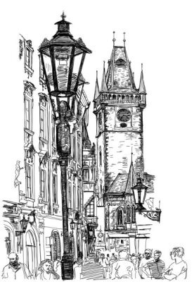 Papier peint  Croquis de lampadaire à la vieille ville