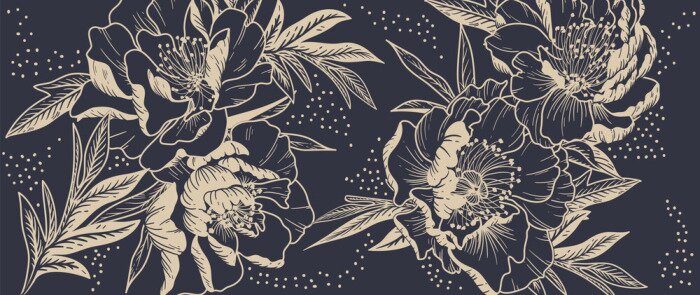 Papier peint  Croquis de pivoines élégantes