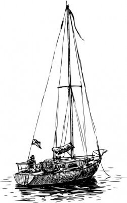 Papier peint  Croquis de voilier noir et blanc
