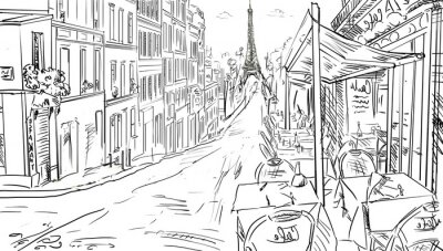 Papier peint  Croquis parisien ruelle