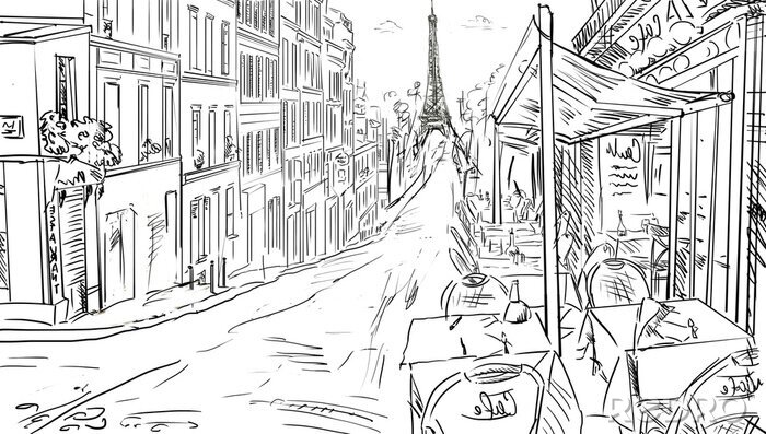 Papier peint  Croquis parisien ruelle
