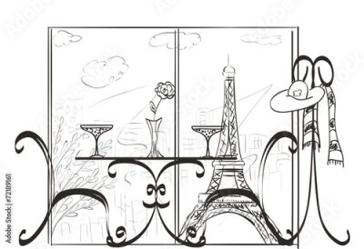 Papier peint  Croquis romantique de Paris dans un paysage urbain