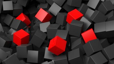 Papier peint  Cubes noirs et rouges en 3D