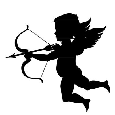 Cupidon silhouette isolé sur blanc