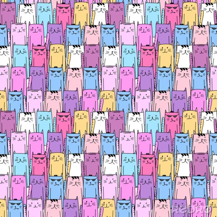 Papier peint  Cute cat seamless pattern background. Vector illustration.