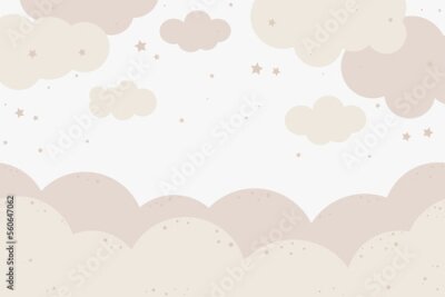Papier peint  Cute hand drawn clouds and stars. Baby vector illustration in pastel colors for decorating a kids room. Wall art of the nursery. Trendy design of air clouds for children's interior.