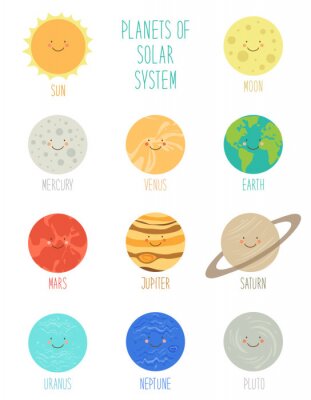 Cute personnage souriant de la planète des planètes du système solaire. Contexte enfantin