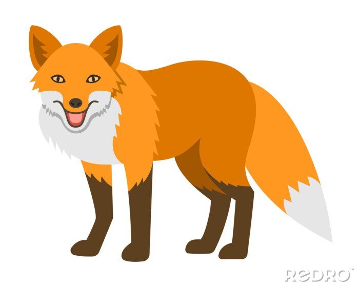 Papier peint  Cute smiling illustration de dessins animés de renard rouge. Icône animal zoo sauvage. Shaggy prédateur adulte debout. Isolé sur blanc. Faune forestière caractère enfantin. Élément de conception simpl