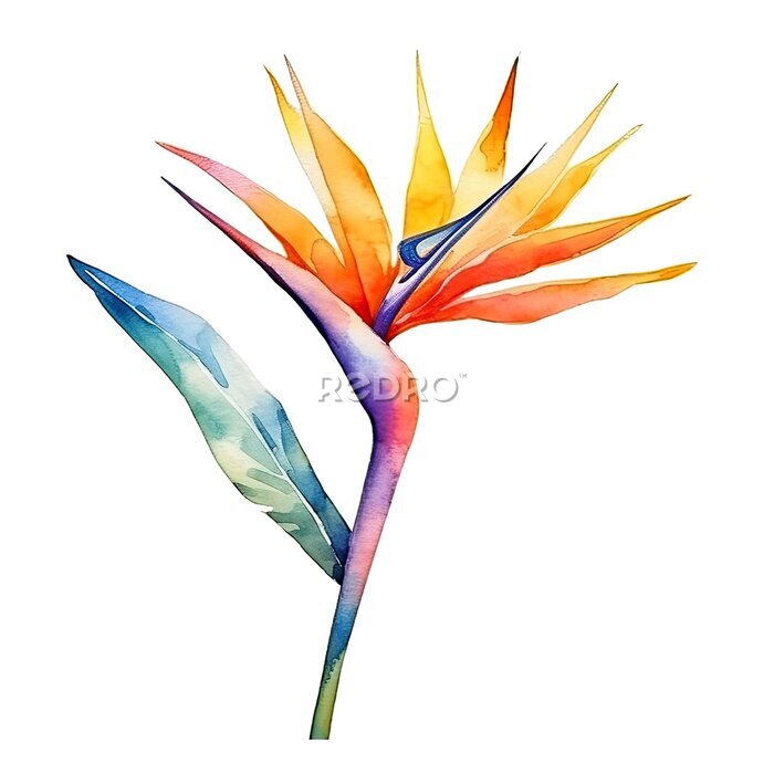 Papier peint  Cute watercolor strelitzia flower. Illustration Generative AI.