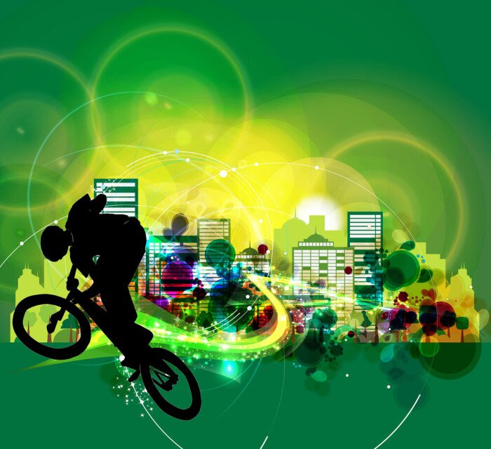 Papier peint  Cycliste BMX et ville abstraite