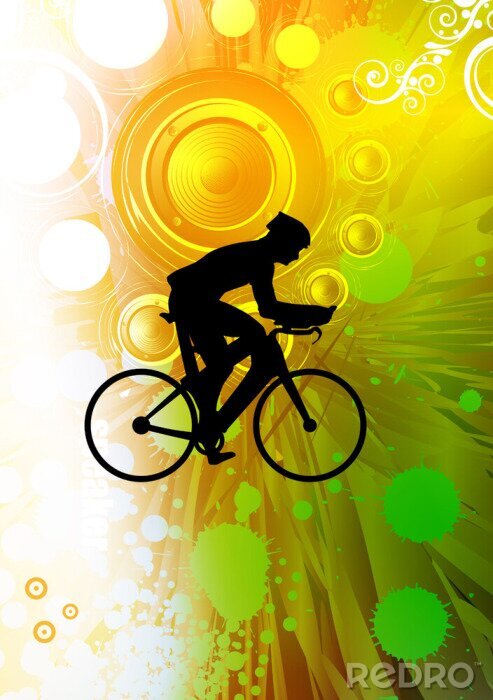 Papier peint  Cycliste et fond jaune vert