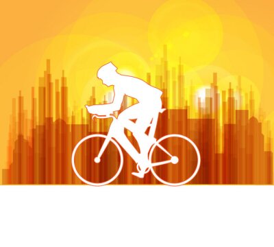 Papier peint  Cycliste fond de ville jaune