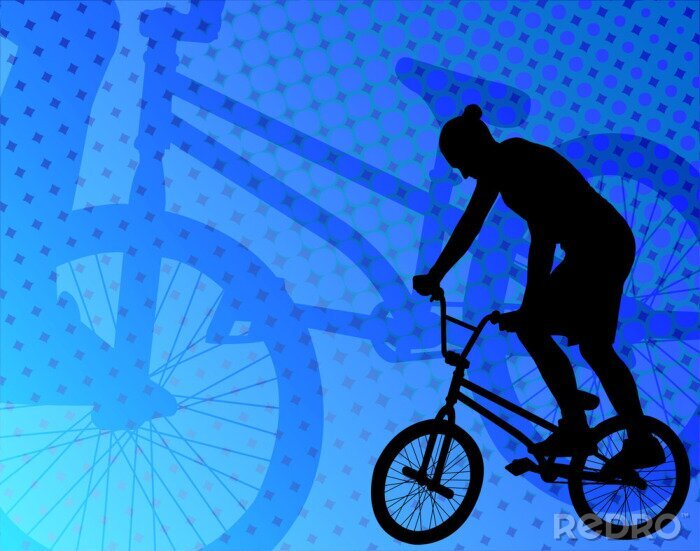 Papier peint  Cycliste sur vélo et fond bleu