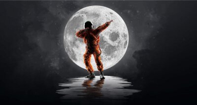Papier peint  Dancing astronaut on the background of the moon and space. Vector illustration