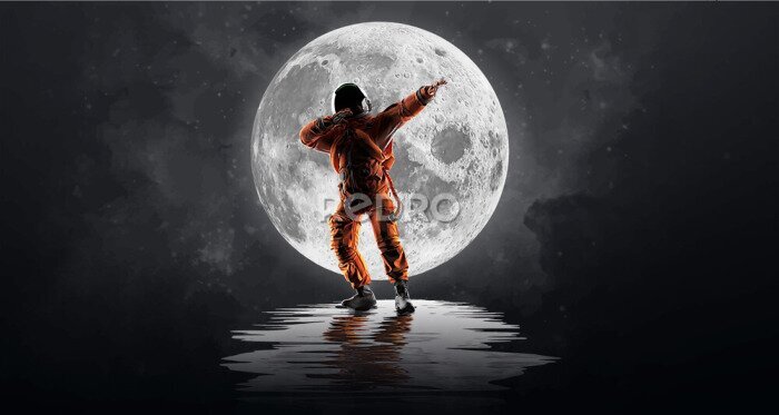 Papier peint  Dancing astronaut on the background of the moon and space. Vector illustration