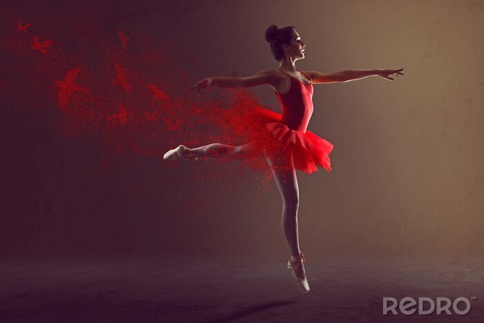 Papier peint  Danseuse de ballet tonalité rouge