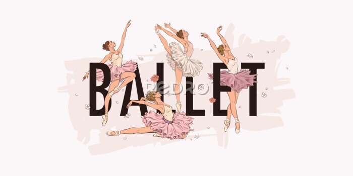 Papier peint  Danseuses ballerines roses sur fond clair