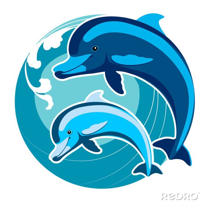 Papier peint  Dauphins au milieu des vagues. Un symbole de protection. Feng Shui