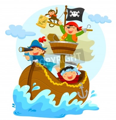 Papier peint  De joyeux pirates sur un bateau