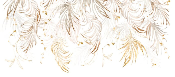 Papier peint  Décoré d'herbe beige et de feuilles de palmier