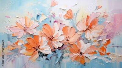 Papier peint  Delicate Spring Flowers in Peach Tones: Oil Paints on Canvas