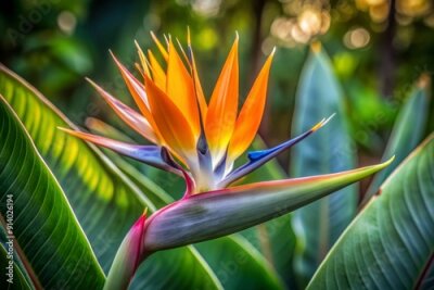 Papier peint  Delicate strelitzia flower showcasing intricate, vein-lined petals, resembling ancient wisdom etched on parchment, exuding serenity and calmness in its majestic, solitary presence.