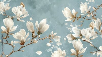Papier peint  Delicate vintage magnolia flowers on light blue background, perfect for floral pattern wallpaper