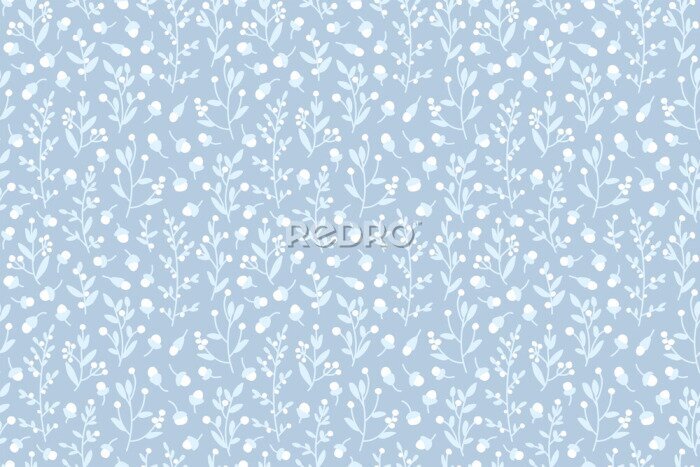 Papier peint  Délicates fleurs des champs sur un fond bleu