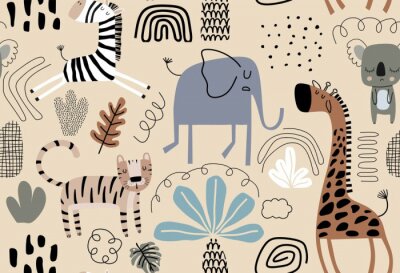 Papier peint  Des animaux de safari dans un style scandinave