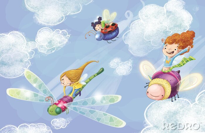 Papier peint  Des filles volant sur des insectes